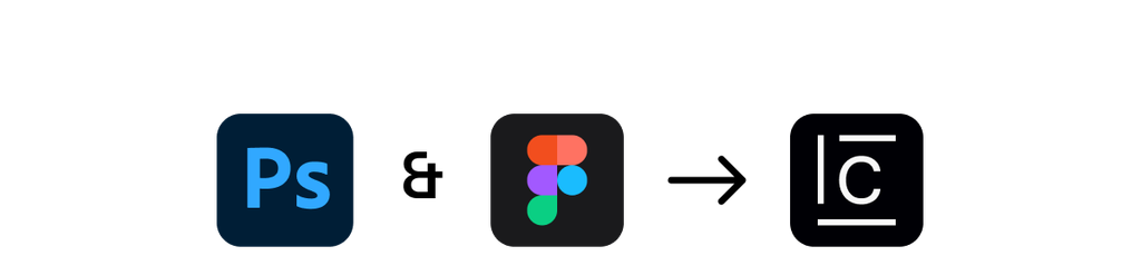 Photoshop and Figma logos with an arrow pointing to the Celtra logo, showing design assets copied from design tools into Celtra