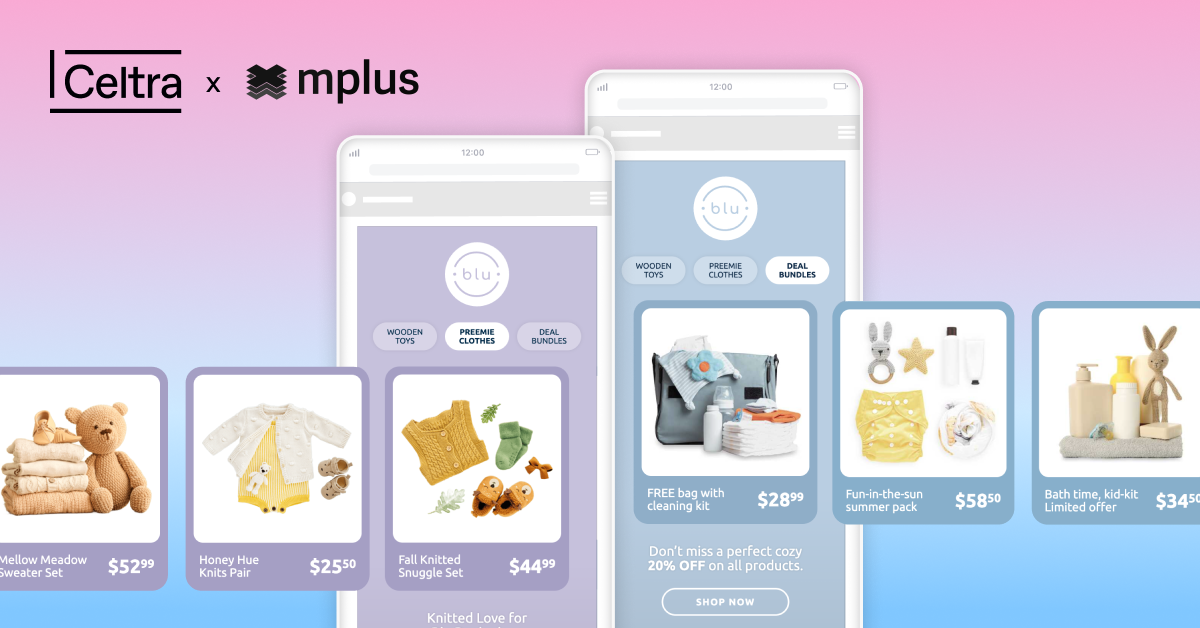 Celtra and MPlus campaign results showing 6x higher engagement rate and 13 seconds of complete active engagement using Celtra Catalogue Browser ads.