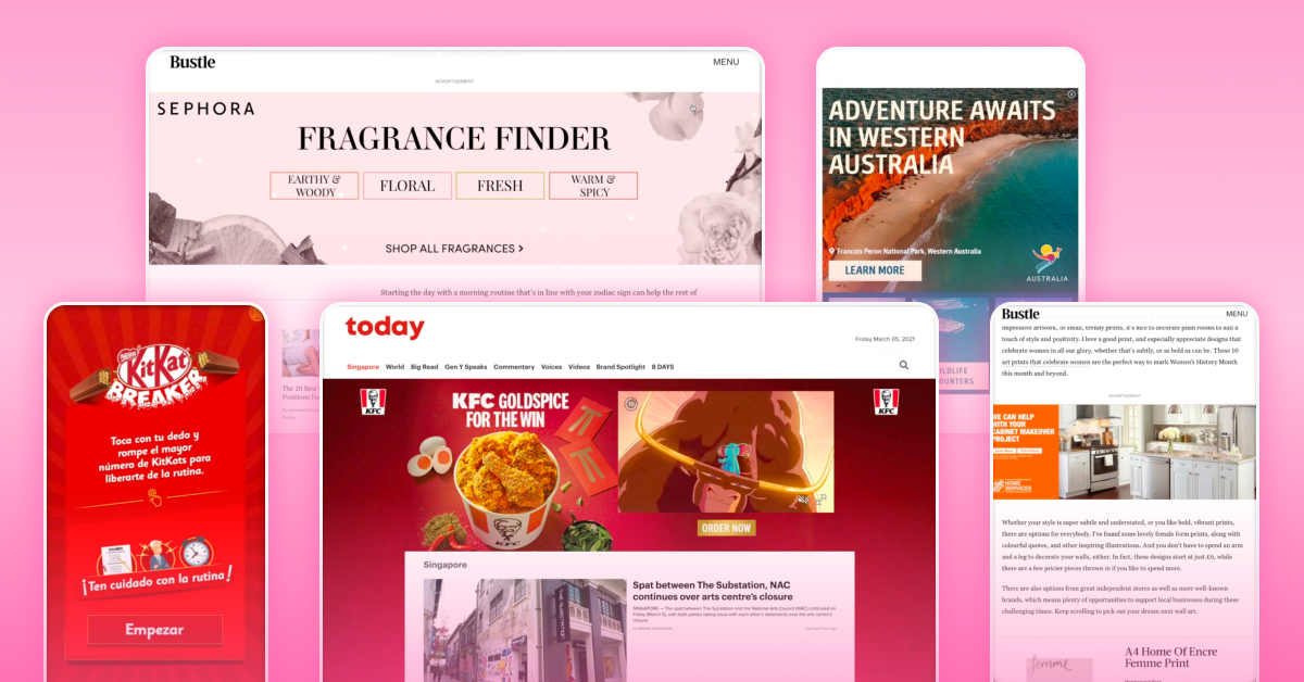 Collection of rich media ad examples from brands like Sephora, KFC, KitKat, and Tourism Western Australia displayed in Celtra’s creative automation blog cover.