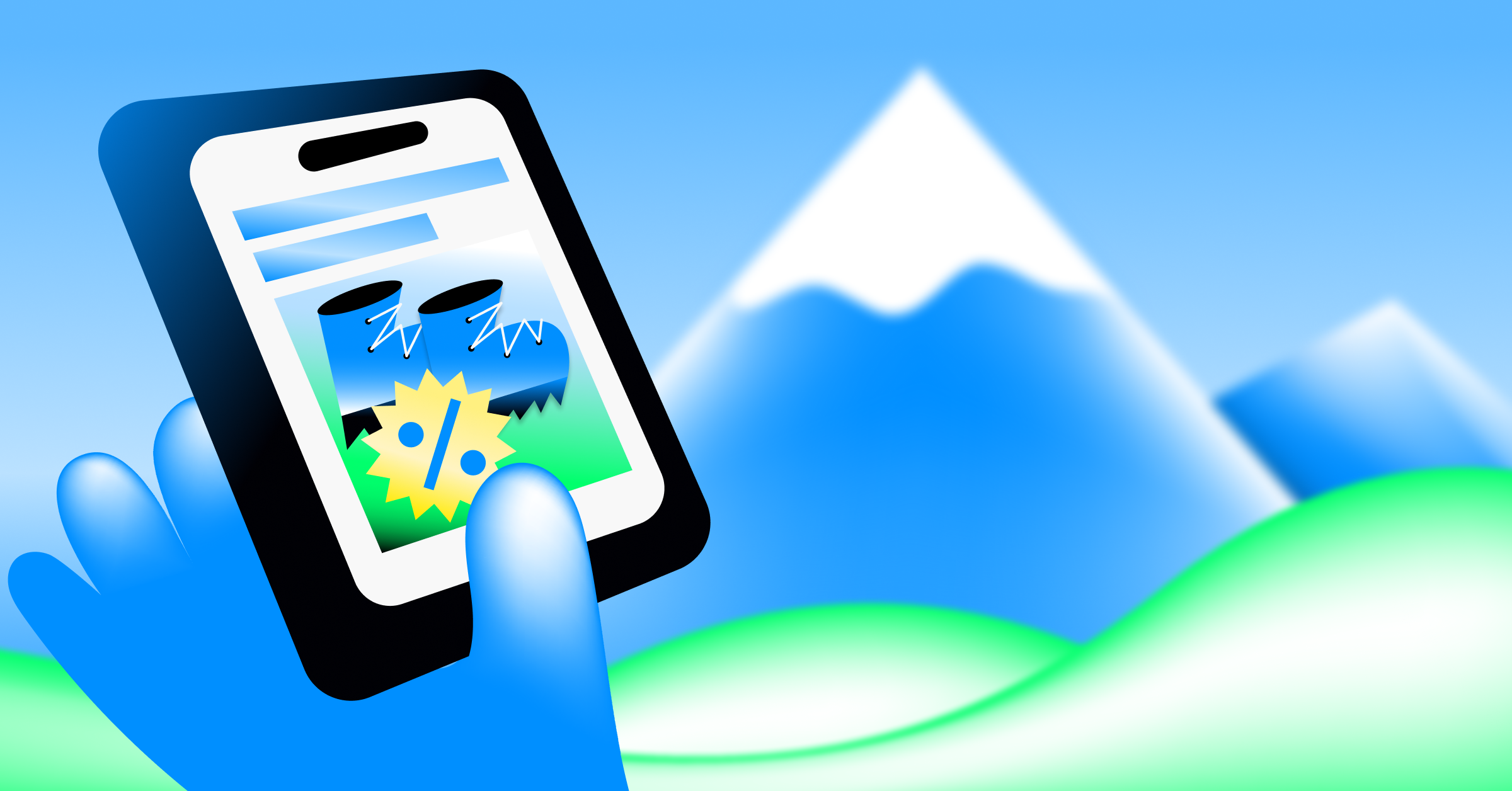 Graphic of a personalized mobile ad served on a smartphone, illustrating how targeted advertising reaches users based on location and real-time context.