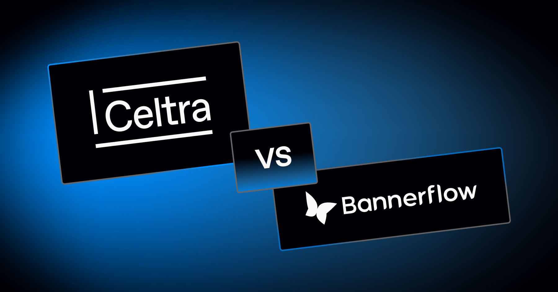 Celtra vs Bannerflow comparison graphic showing both platform logos with a VS icon, highlighting differences in creative automation and display ad production tools.