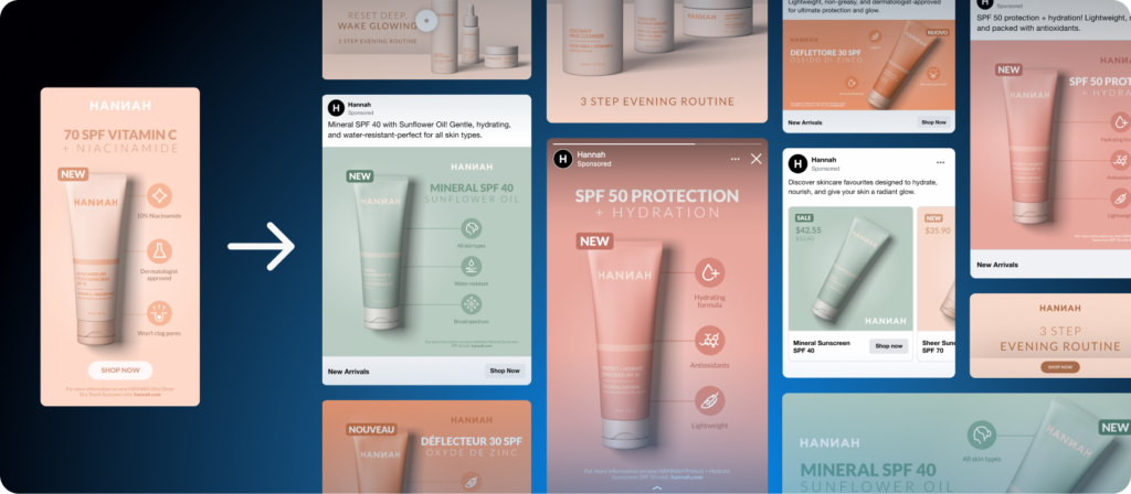 Example of automated display ad variations created in Celtra, showcasing scalable creative production, product ads, and multi format campaign outputs.
