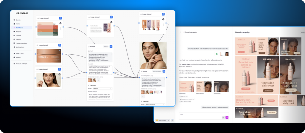 Celtra creative automation platform interface showing AI powered workflow, asset uploads, automated ad generation, and scalable campaign production across formats.