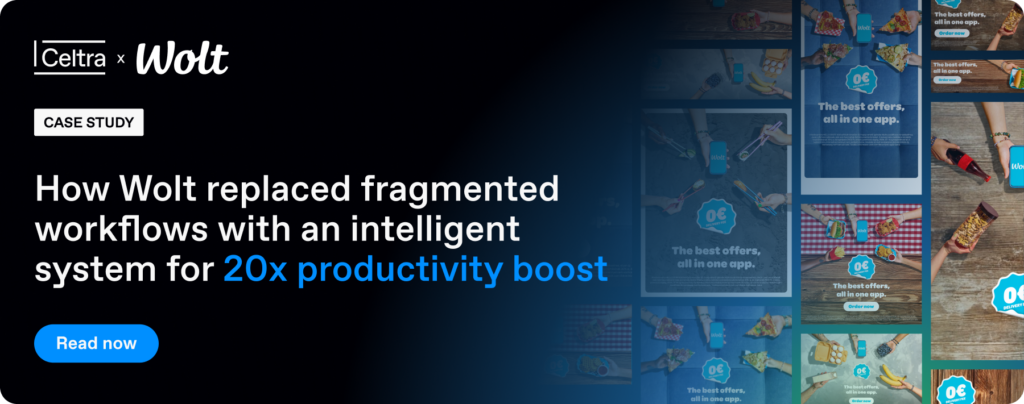 Celtra and Wolt case study banner highlighting a 20x productivity boost.