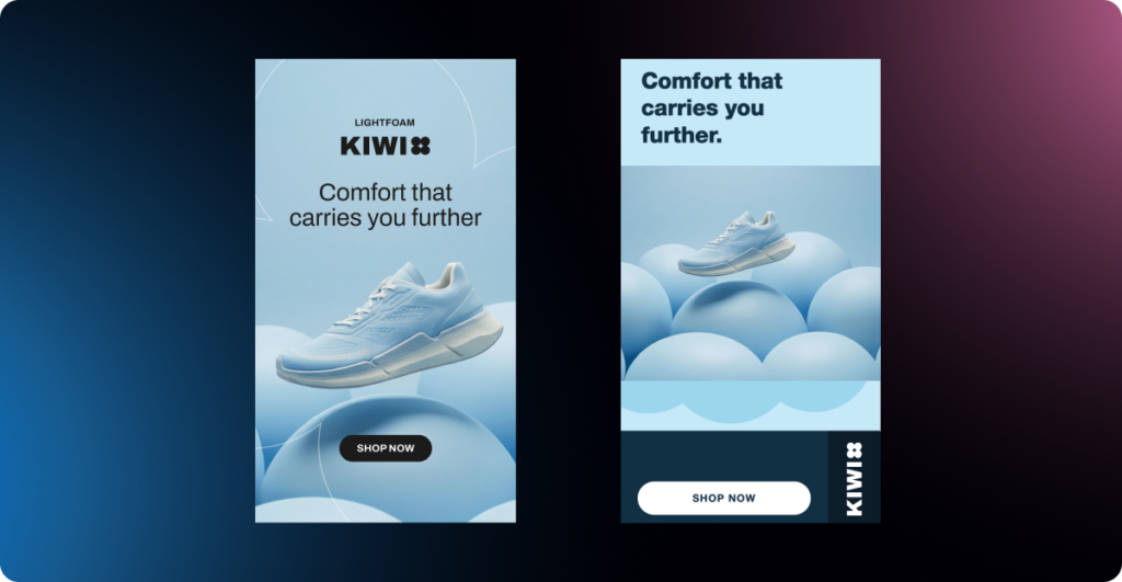Multi-size ad variations generated through creative automation for a social media advertising campaign.
