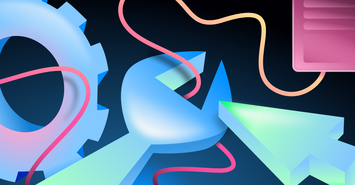 Abstract illustration of marketing automation tools featuring connected analytics, optimization, AI workflows, and digital marketing technology.