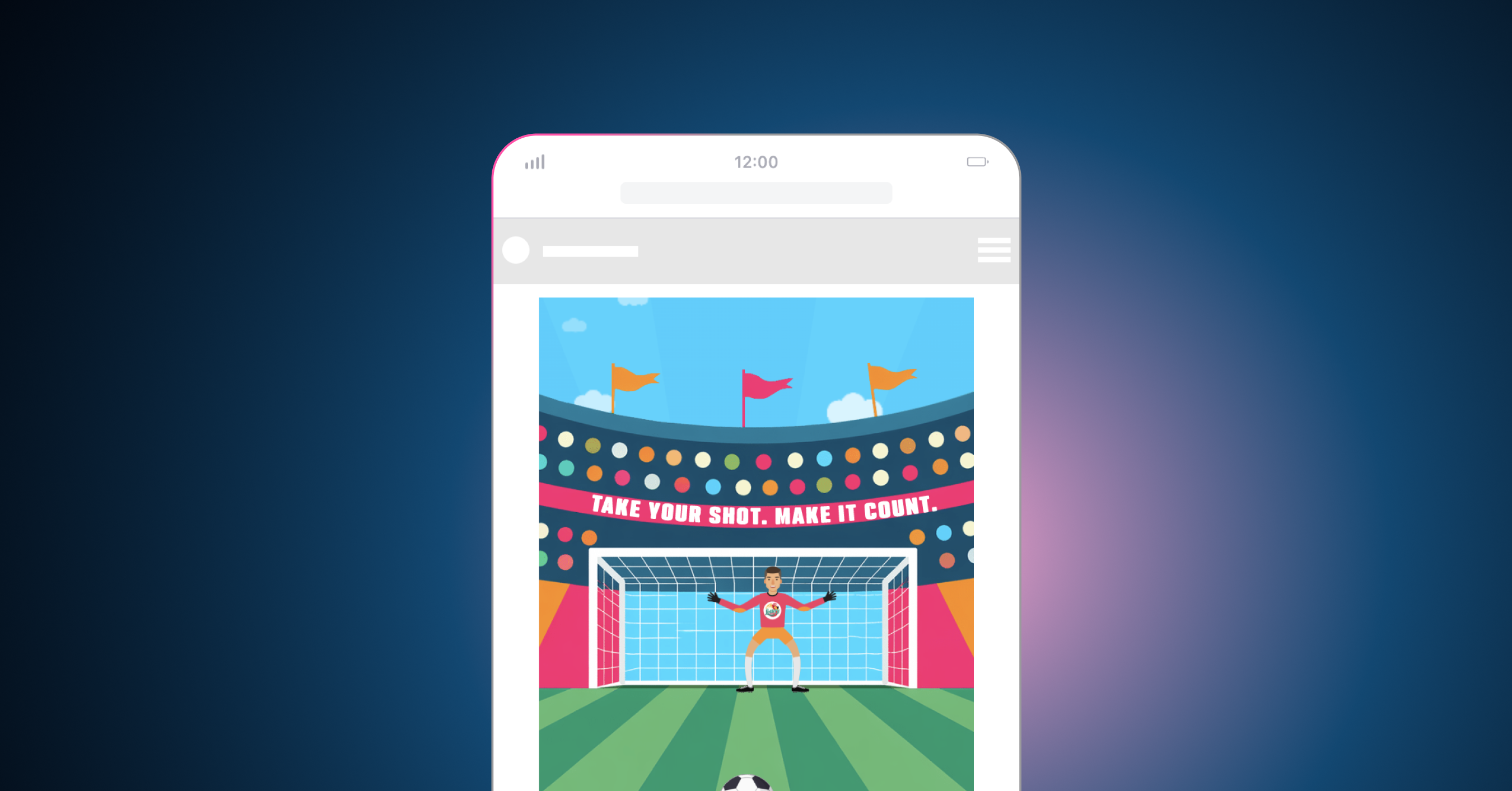 A fast-paced mini-game lets the user aim for the goal, collecting points with an end screen with a CTA.