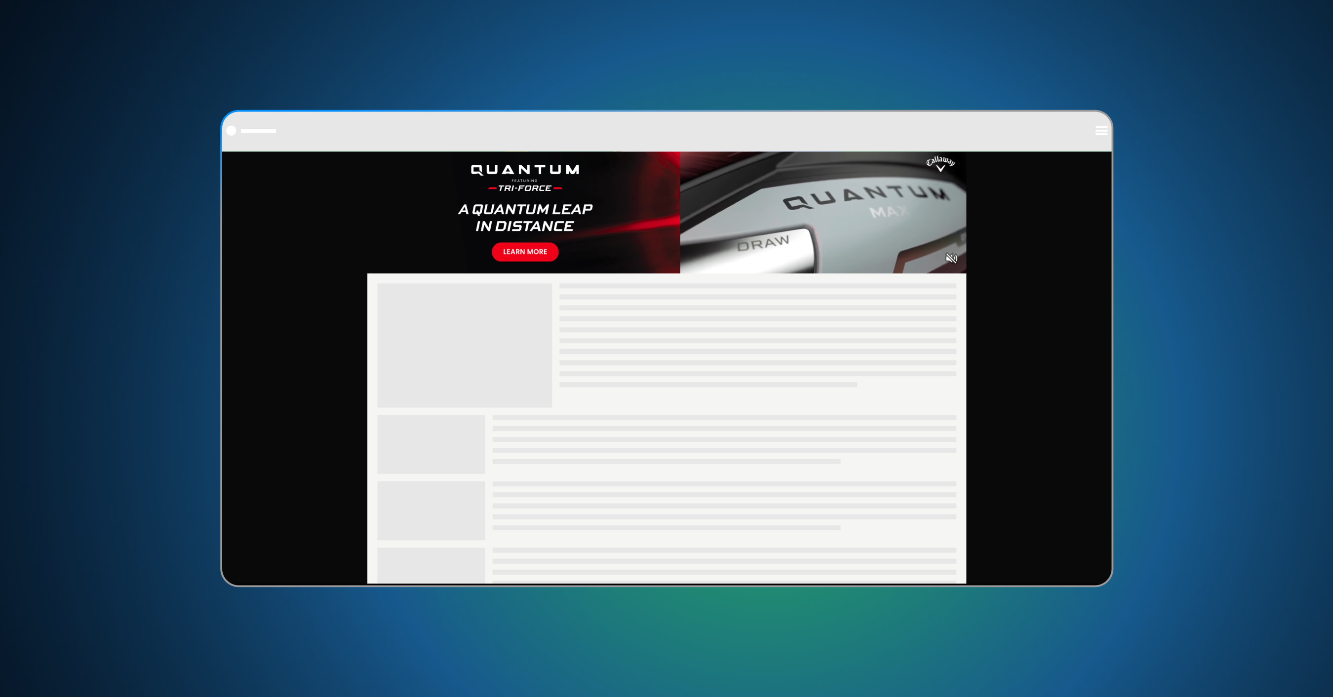 Immersive, responsive, high-impact desktop skin experience featuring video on a branded backdrop wrapping the website's content. 