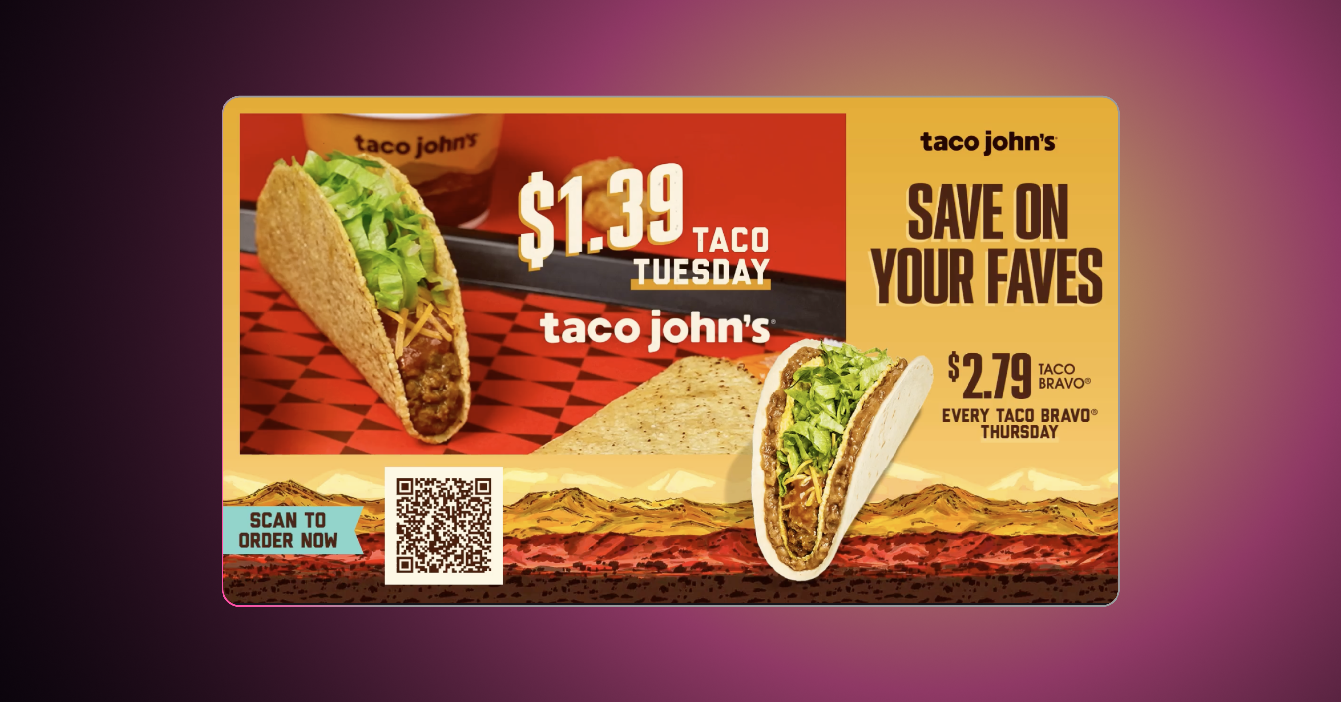 A squeeze-back experience featuring an animated product gallery, with QR codes enabling direct patch to purchase.