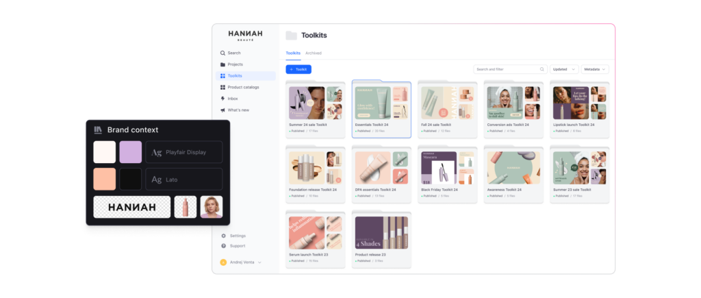 Celtra platform interface displaying master ad templates, brand rules, and modular design components ready for scaling.