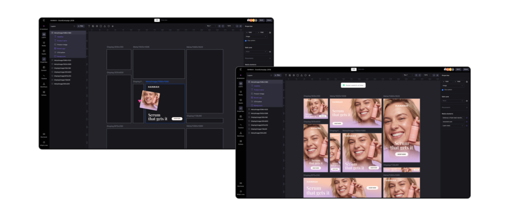 Workspace view of design assets imported directly from Figma and Photoshop into Celtra’s GenAI production environment.